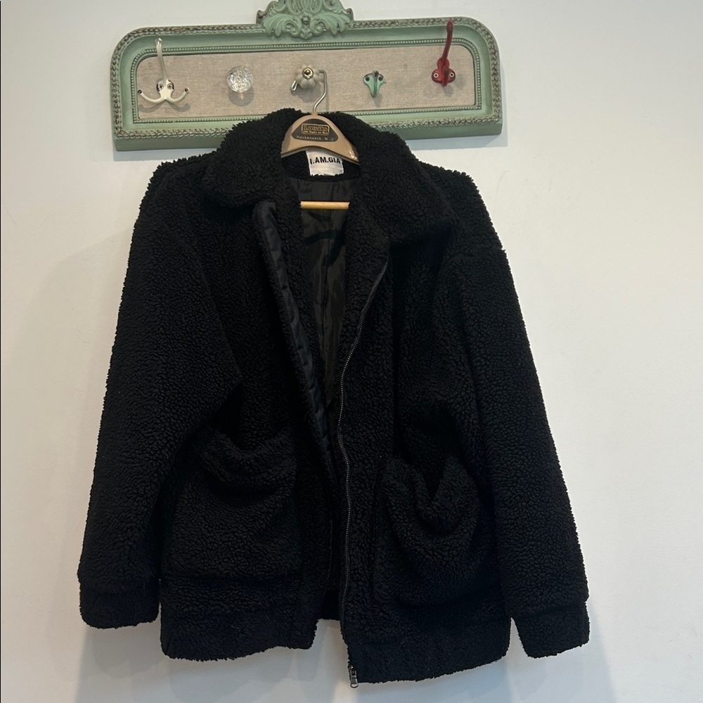 I.AM.GIA Black Plush Sherpa Jacket with Collar oversized XS women’s